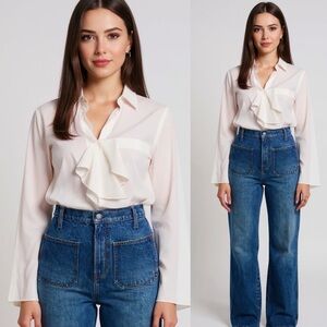 Reformation Alyssa High Rise Wide Leg Long Blue Patch Pockets Jeans Size 28